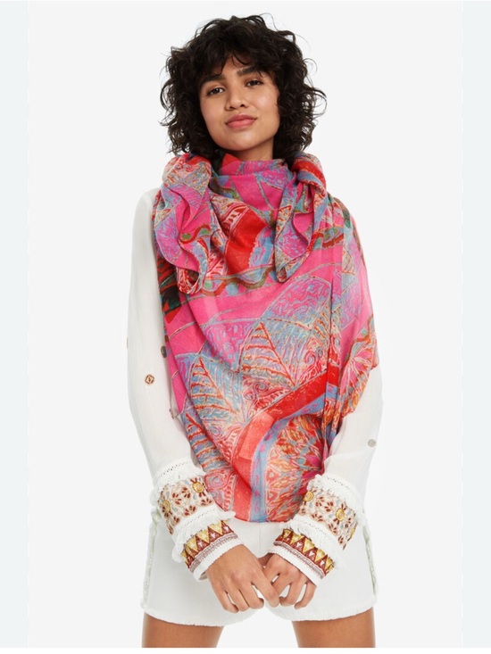 Desigual Accessories - Desigual Multicolor Geometric Sheer Scarf - Pink Blue Yellow